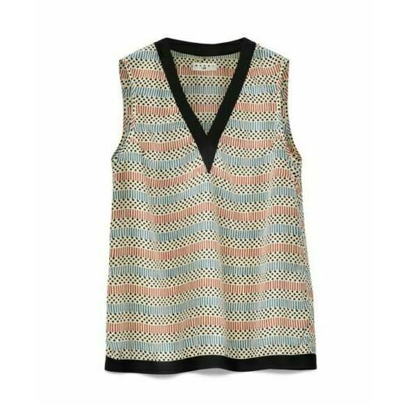Marni Tops - Marni for H&M Womens Size 2 Vest Retro Geometric Silk Tank Top Blouse V Neck
